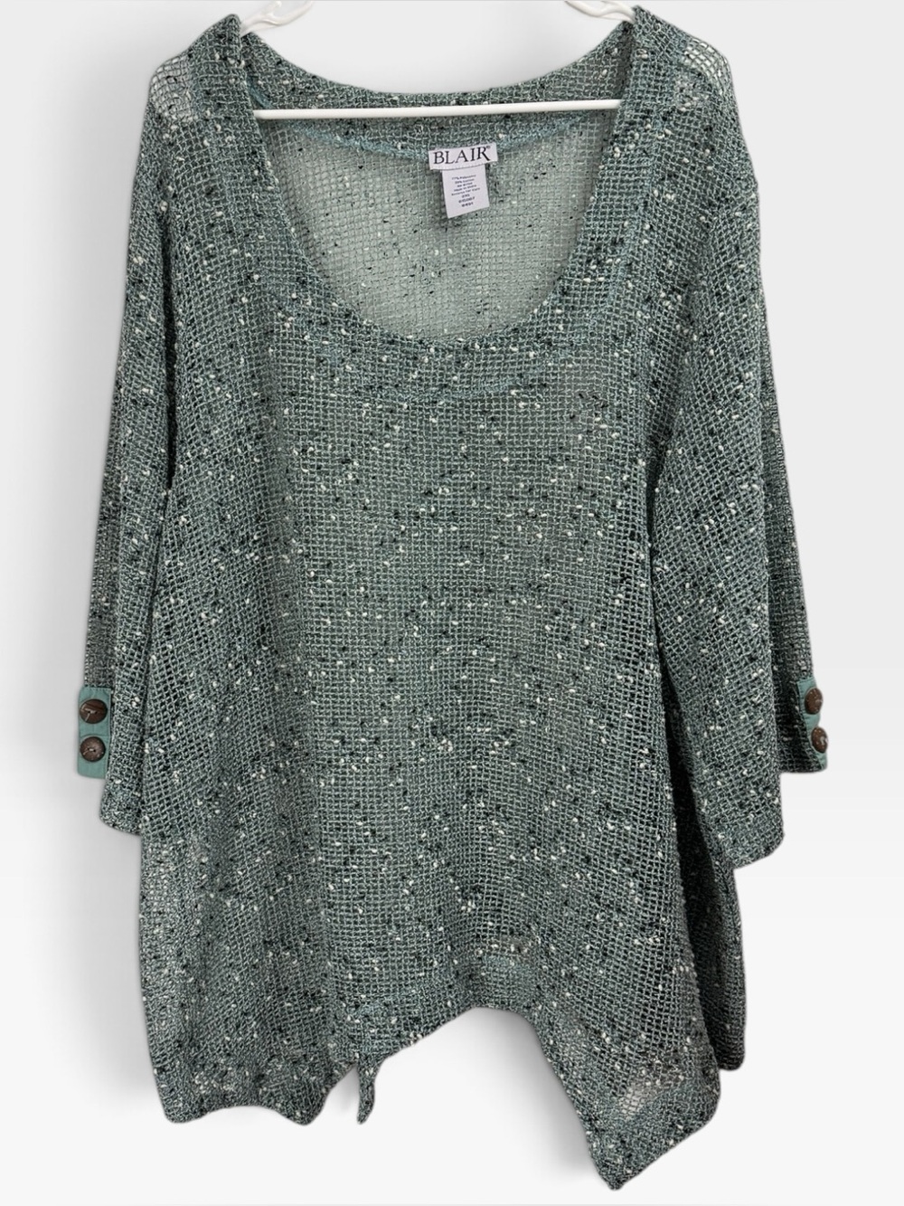 Y2K Boho Open Knit Mesh Tunic Top 2XL Earthy Lagenlook Festival Teal Coverup